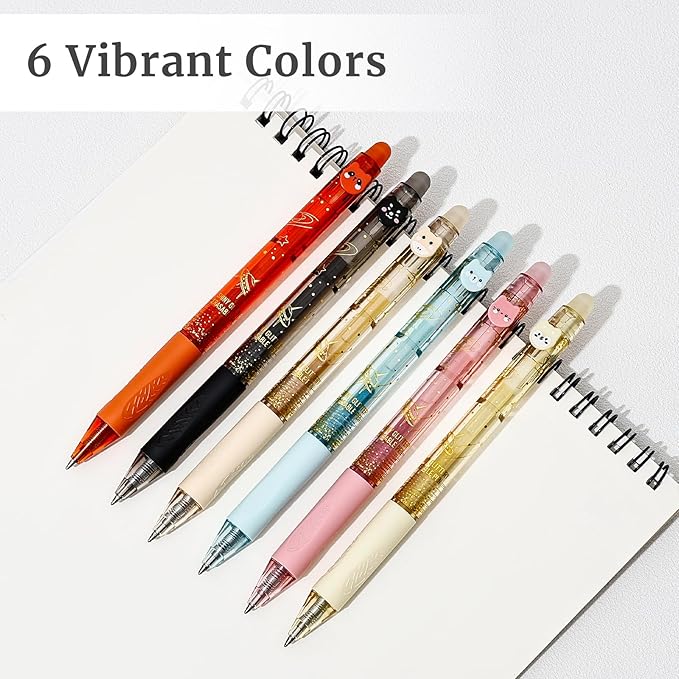 6 Colors Cute Glitter Erasable Pens, 0.5mm Fine Point Colored Retractable Gel Pens, Smooth Writing Ink Pen Marker Make Mistakes Disappear for Coloring Note-Taking Supplies