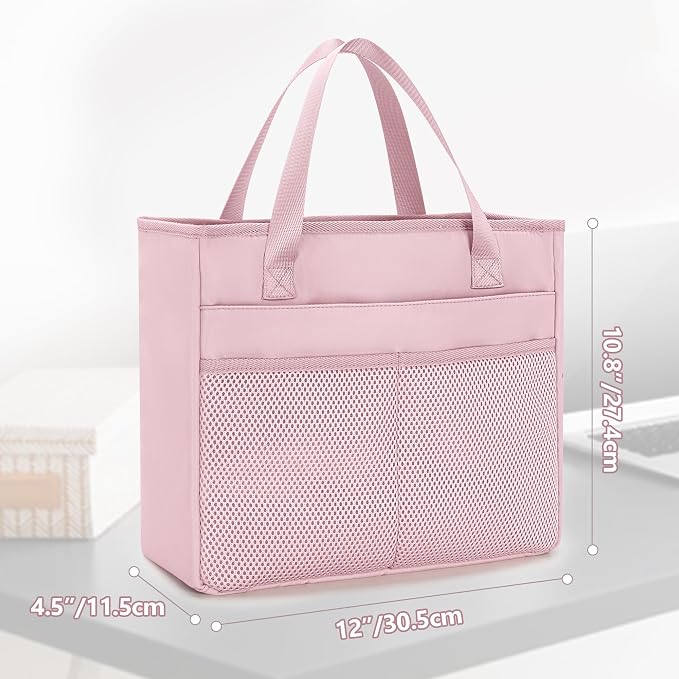 File Folder Tote Bag with Handle, Portable Document Organizer Box for Letter Size File Folder, Folding File Case for Home Office, Pink