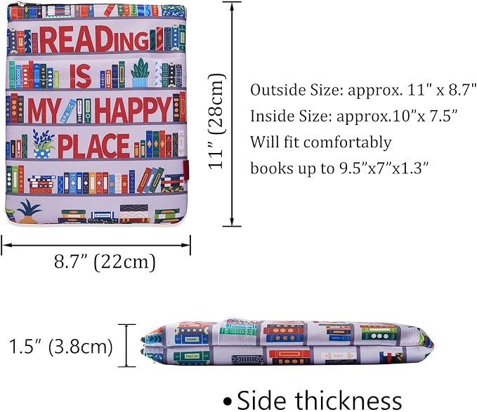Book Sleeve for Book Lovers, Bookish Book Protector, Book Covers for Paperbacks, Washable Fabric, Book Sleeves with Zipper, Medium 11 Inch X 8.7 Inch