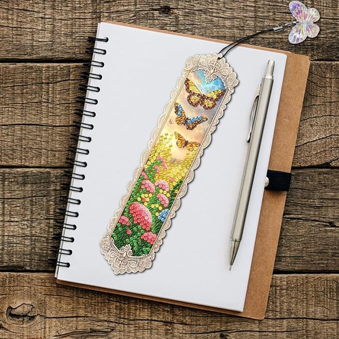 ARTopet 4Pcs DIY Diamond Art Painting Bookmarks with Colorful Butterfly Pendant PET Bookmark Ornament Double Sided Pattern Single Sided Diamond Book Marker Clip Gifts Tags-Butterfly03
