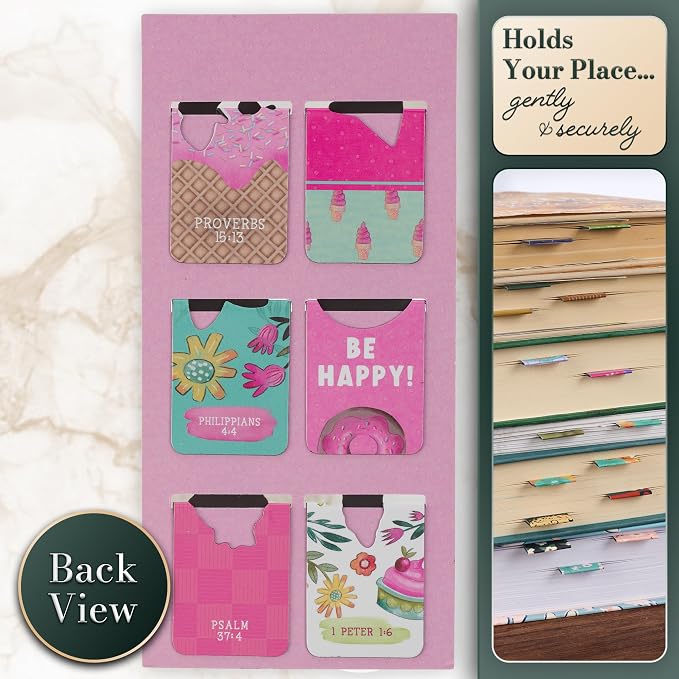 Christian Art Gifts Inspirational Scripture Magnetic Bookmark Set for Girls: A Glad Heart Encouraging Bible Verses, Slim Colorful Pagemarkers for Kids, Reading, Books, Bibles, 6 Pack