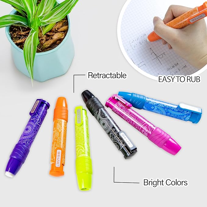 BAZIC Products Retractable Stick Erasers Paisley, Mechanical Pencil Eraser, Large Size Click Eraser for Art Drawing Sketching (2/Pack), 6-Packs