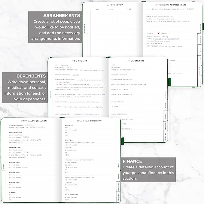 Clever Fox Large End of Life Planner – Guided Final Arrangements Organizer Notebook for Instructions, Beneficiary Info, Will Preparation, Last Wishes & Funeral Planning – 8.5" x 11" (Dark Green)
