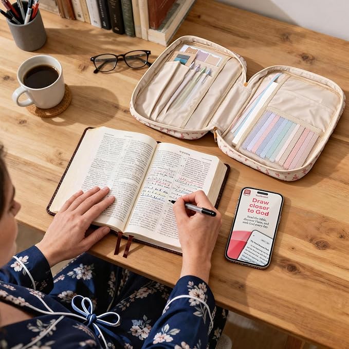 Quilted Bible Cover Case for Women, Elegant Floral Bible Carrying Case with Study Supplies, Large Bible Bag Journaling Kit for Church & Christian Gift