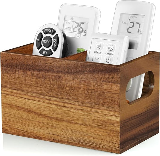 DRASTAR Remote Control Holder, Wood TV Remote Holder, Remote Storage Caddy, Remote Control Organizer (Acacia, 2 Slots)