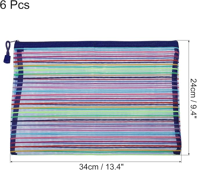 MECCANIXITY Mesh Zipper Pouches, A4 Colorful Pencil Case Document File Bags Storage Organizer for Office Supply Travel Accessory, Blue Pack of 6