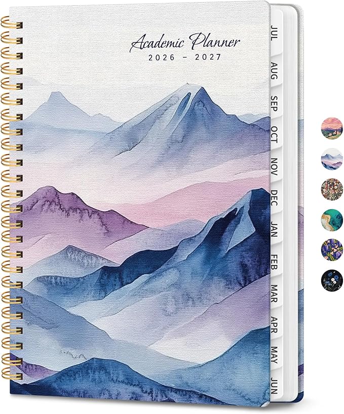 Planner 2026-2027, Monthly and Weekly Academic Planner July 2026 - June 2027, Hardcover Student Teacher Planning Agenda Calendar Book with Tabs, Perfect for Office School Supplies, A4 (8.5" x 11") - Distant Peaks