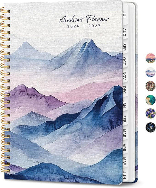 Planner 2026-2027, Monthly and Weekly Academic Planner July 2026 - June 2027, Hardcover Student Teacher Planning Agenda Calendar Book with Tabs, Perfect for Office School Supplies, A4 (8.5" x 11") - Distant Peaks