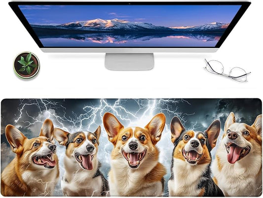 Cute Corgi Gaming Mouse Pad – 12x31.5in Large Extended Desk Mat with Cool Dynamic Lightning Dog Design – Non-Slip Rubber Mousepad for Office Home – Deskmat Gifts for Pet Lovers Decor