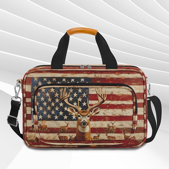 Vintage American Flag Deer Large Bible Bags for Women Men Organizer with Bible Cover Case, Bible Cover with Shoulder Strap & Pens & Highlighters & Cross Clip Study Kit for Bible Church,Christian Gifts