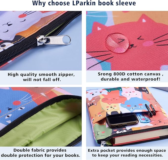 Book Sleeve for Book Lovers, Bookish Book Protector, Book Covers for Paperbacks, Washable Fabric, Book Sleeves with Zipper, Medium 11 Inch X 8.7 Inch