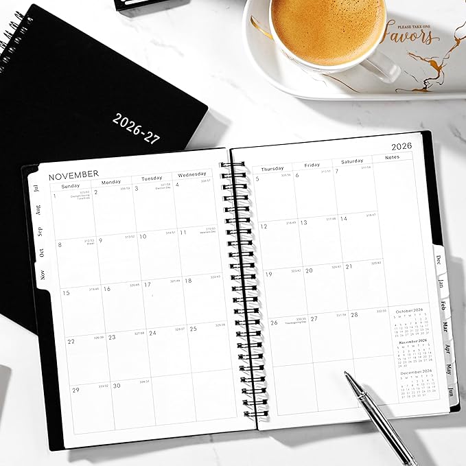 Planner 2026-2027 - Academic Planner 2026-2027, July 2026 - June 2027, 6.3” x 8.4”, Weekly and Monthly Planner, 12 Monthly Tabs, Flexible PP Cover, Inner Pocket, Notes Pages, Holidays - Classical