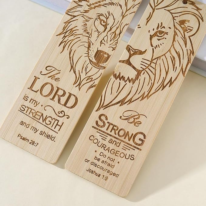 2 Pcs Bible Bookmark Bamboo Bookmarks for Men, Inspirational Christian Religious Gifts for Men Book Marks for Reading Men (Wolf and Lion)