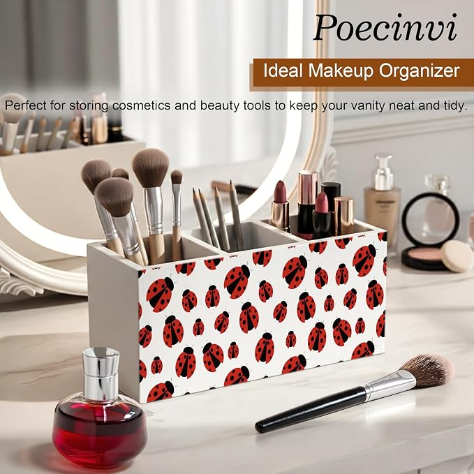 Red Ladybug Pen Holder for Home Office Desk, Ladybug Gifts, Cute Lady Bug Wooden Box Sign Pencil Holder for Desk Shelf Organizer