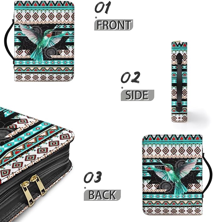 Leather Bible Cover Small Bible Case for Women Bible Bags with Bookmark Set,Aztec Boho Bird