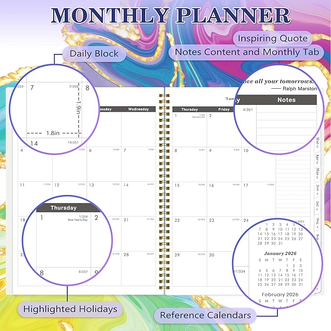 2026-2027 Monthly Planner/Calendar - 2 Year Monthly Planner/Calendar 2026-2027, 9" x 11", Jan. 2026 - Dec. 2027, Tabs, Back Pocket, Holidays - Boost Your Productivity