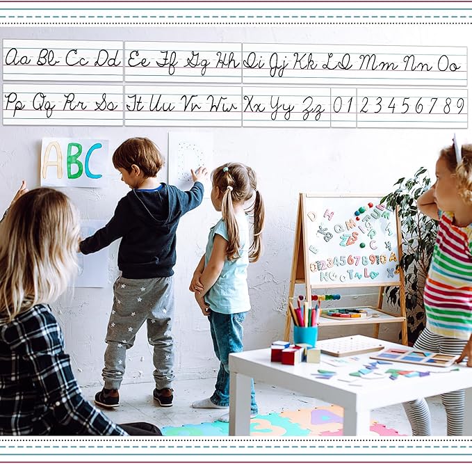Set of 9 Cursive Writing Bulletin Board Cursive Alphabet Wall Strip for Teacher Supplies, Classroom Teaching Tool, Homeschooling, Kids Education(Simple)