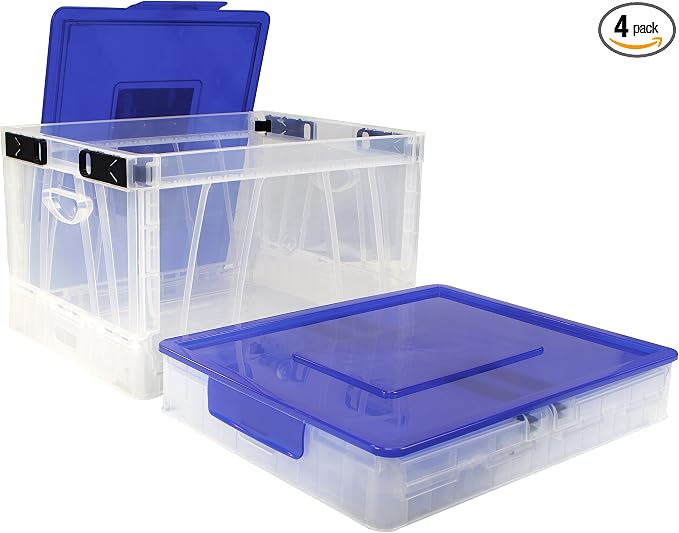 Storex Folding Storage Cube/Collapsible Crate with Lid, 17.25 x 14.25 x 10.5 Inches, Clear/Blue, 4-Pack (61819B04C)