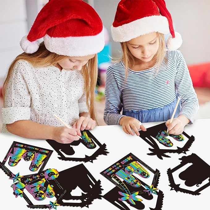Christmas Nativity Scratch Card - 60Pcs DIY Christmas Nativity Scene Magic Scratch Cards Craft Kit for kids, Christian Jesus Birth Hanging Tags Party Favors for Xmas Sunday School Classroom