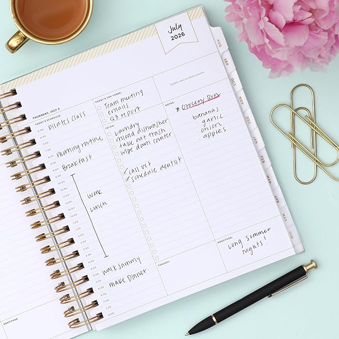 Blue Sky Day Designer 2026-2027 Daily and Monthly Academic Year Planner Calendar, July 2026 - June 2027, 8" x 10", Flexible Cover, Laminated Tabs, Storage Pocket, Includes Stickers, Black Stripe