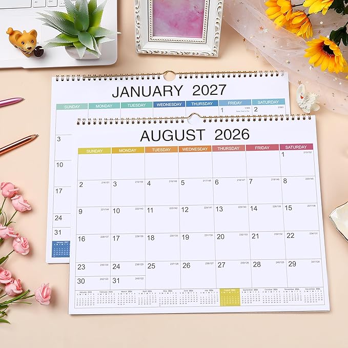 2026-2027 Wall Calendar - Jul 2026 - Dec 2027, 18 Monthly Hanging Calendar 2026-2027 Planner, 15" x 11.5", Spiral Binding, Yearly Overview, Holidays, Large Blocks, Perfect Organizer for Home & Office
