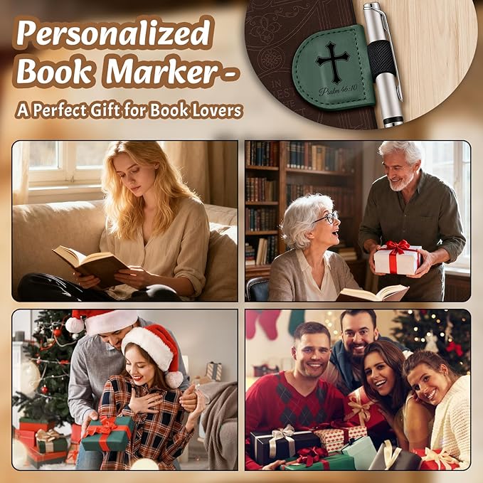 Bygone Mark Personalized Magnetic Leather Bookmark with Pen Holder - Inspirational Bible Verse Scripture Design, Custom Book Marker for Book Lovers Men Women (Coffee-Isaiah 40:31)