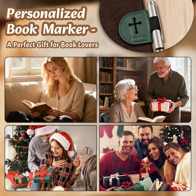 Bygone Mark Personalized Magnetic Leather Bookmark with Pen Holder - Inspirational Bible Verse Scripture Design, Custom Book Marker for Book Lovers Men Women (Brown-Ecclesiastes 3:11)