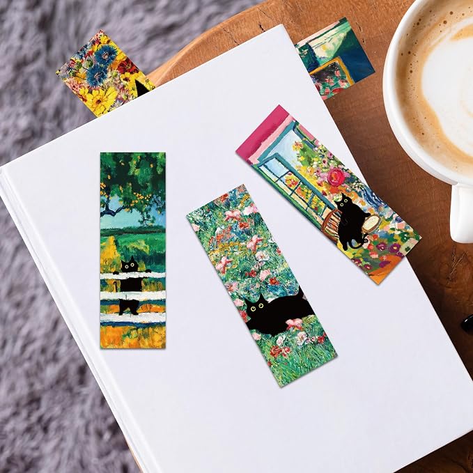 Black Cat Bookmarks Bulk, 100 Pcs Vintage Oil Painting Paper Book Marks for Book Lovers Women Kids, Double Sided Page Markers for Reading Classroom Library Office Supplies Birthday Gifts