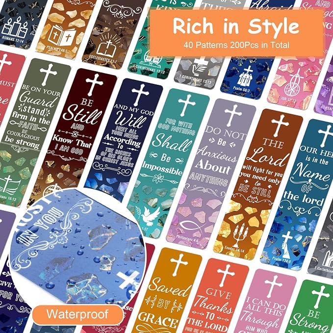 200 Pcs Bible Bookmarks Inspirational Scripture Christian Bookmark Motivational Book Markers Cross Bible Verse Book Marks for Reading Women Men Religious Church Supplies Father's Day Christian Gifts