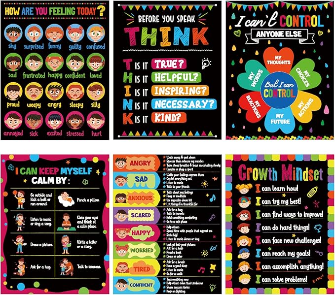 gisgfim Feelings Posters, 6 Pieces Wall Art for Classroom, Coping Strategies for Kids, Behavior Management Posters, Emotions Chart, Calm Down Corner Decorations
