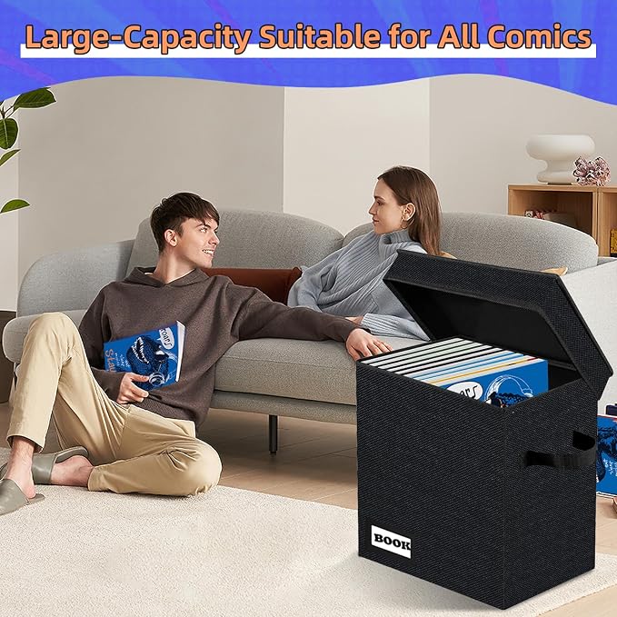 10 Pack Comic Book Storage Short Box, 11.8" X 9.8" X 7.8", Holds 100-120 Collection Book, Heavy Duty Comic Collection Gift Bin Container Holder Shelf (Black)
