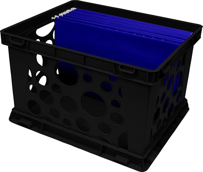 Storex Large Storage and Transport File Crate, 17.25 x 14.25 x 10.5 Inches, Black (STX61546U01C) (Pack of 2)