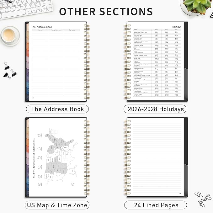 RETTACY Academic Planner 2026-2027, Weekly and Monthly, July 2026 - June 2027, Large Size (8.5" x 11"), Calendar, Agenda, 12-Month Tabs, for Student, Teacher, School (Black)