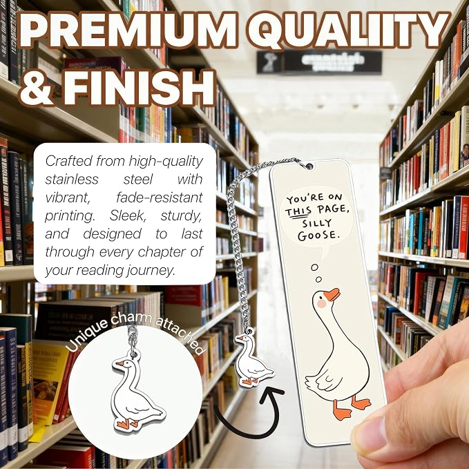 Beige Cute Bookmark for Women Silly Goose Gift Metal Bookmark for Students, Teachers, and Readers Funny Bookmarks Gift Page Markers Study Stationery, Office Supplies (Beige)