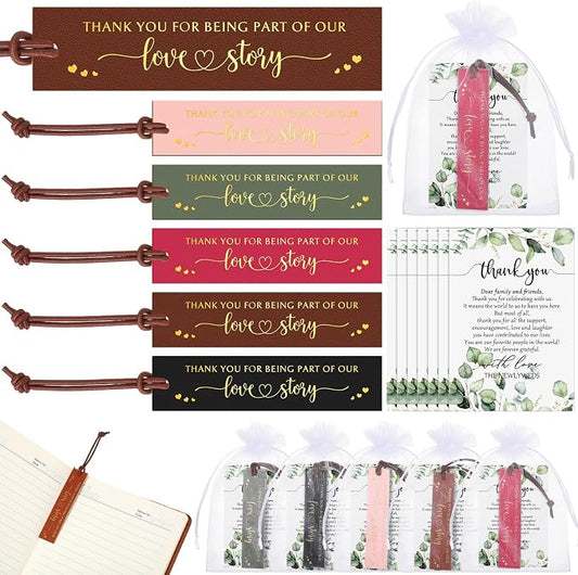 Dispowreath 50 Sets Wedding Favors for Guests Bulk Includes PU Leather Bookmarks Cards and Organza Bags Bridal Shower Thank You Gifts Wedding Welcome Gifts Recuerdos para Boda