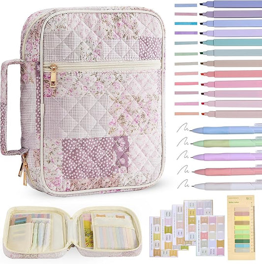 Bible Cover Case for Women Large Bible Cover Bag Quilted Bible Carrying Case for Girls Bible Study Supplies Accessories Christian Gifts for Women (Purple Floral, Large)