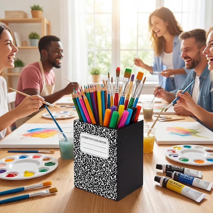 MALLMALL6 Wooden Pencil Holder - Back To School Pen Desk Organization, Notebook Shape Desktop Caddy Case for Teacher Student, Keep Your Desk Tidy for Classroom Office Home Dorm