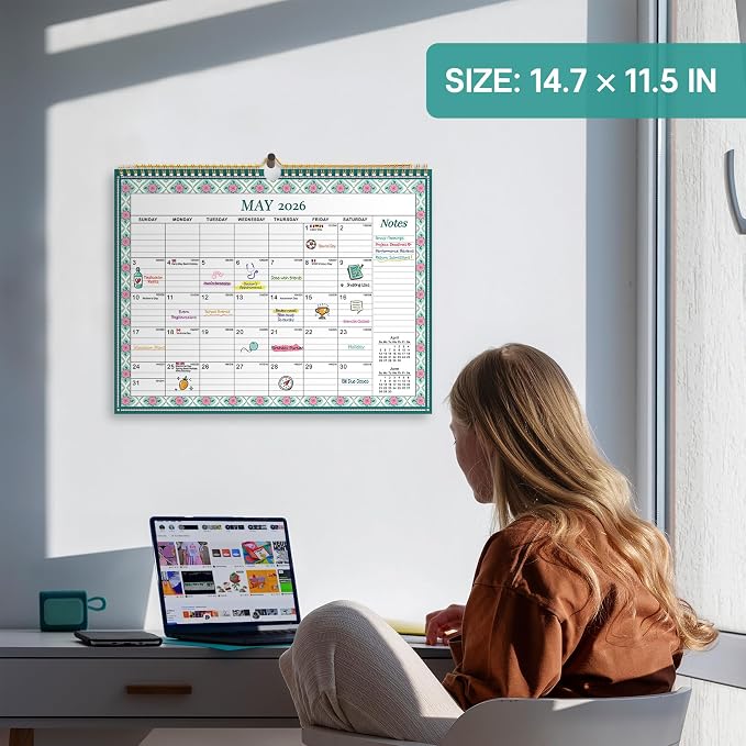 Calendar 2026-2027, Monthly Wall Calendar Runs Until June 2027, 11.5" x 14.7", Spiral Binding Hanging Wall Calendar, Perfect for Home or Office,Floral Borders