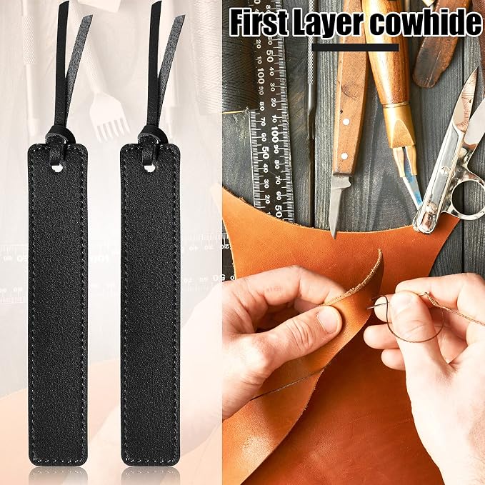 Zonon 10 Pieces Leather Bookmarks Handmade Genuine Leather Page Markers Personalized Bookmarks for Book Reading Bookworm Book Lovers Readers Writers Accessories(Black)