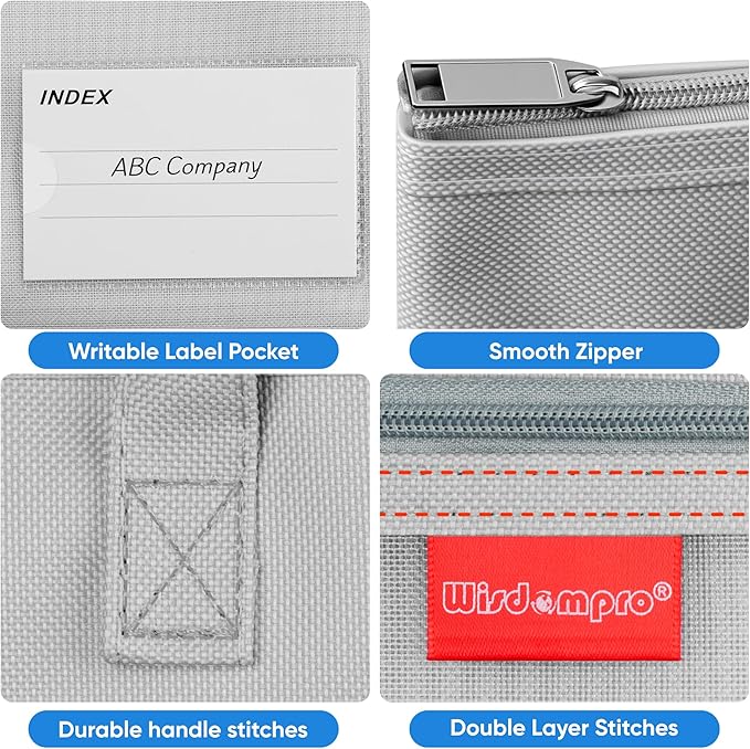 Wisdompro Waterproof Zipper Pouch, Large Mesh File Bag with Handle, Durable Triple Pocket Document Storage for Cross Stitch, Puzzle Project, Travel and Office - Grey