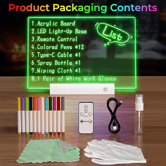 LED Drawing Board with Remote Control,Rechargeable Glow Doodle Light Up Drawing Tablet,9 Colors & 2 Modes Dry Erase Neon Led Note Board for Decor & Message,Birthday Graduation Gift,White