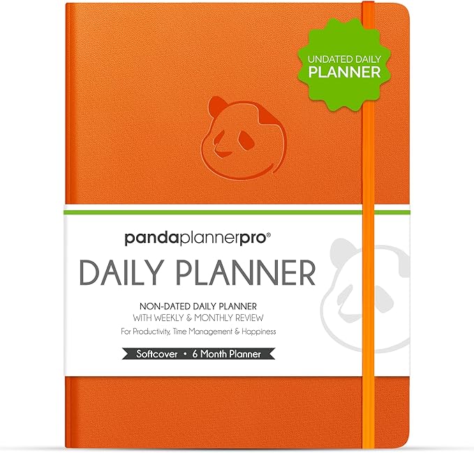 Panda Planner Pro 2026 - A4 6 Month Daily, Weekly & Monthly Planner for Productivity – Large 8.5x11 Undated Day Planner, Goal Planner, Project Organizer & Habit Tracker Notebook – Orange