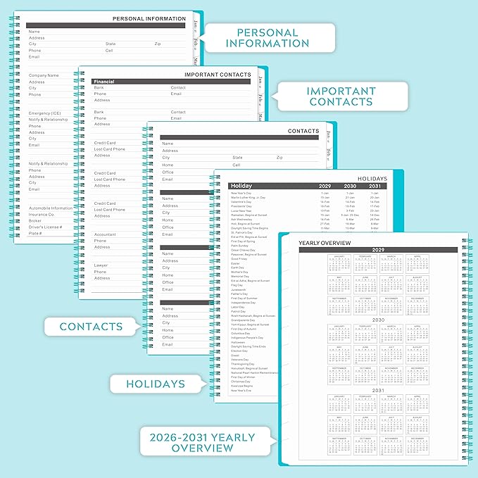 2026-2031 Monthly Planner/Monthly Calendar - 5 Year Monthly Planner, Jul.2026 - Jun.2031, 9" x 11", Double-Side Pocket + Polypropylene Cover - Green
