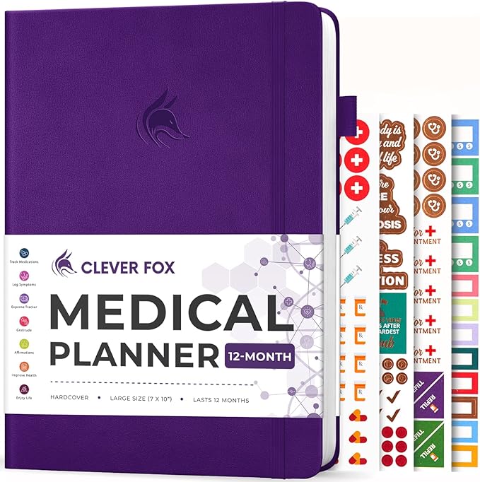 Clever Fox Large Medical Planner 12-Month – Medical Notebook, Health Diary, Wellness Journal to Track Health – 12 Months, 7x10.5″ (Purple)