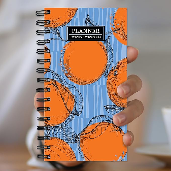 TF Publishing 2026 Citrus Small Weekly Monthly Planner with 2-Page Monthly Calendar Grid, Weekly Planning Pages, and Lined Notes Section in Back - Mini Planner for Pocket or Purse - 3.5in x 6.5in