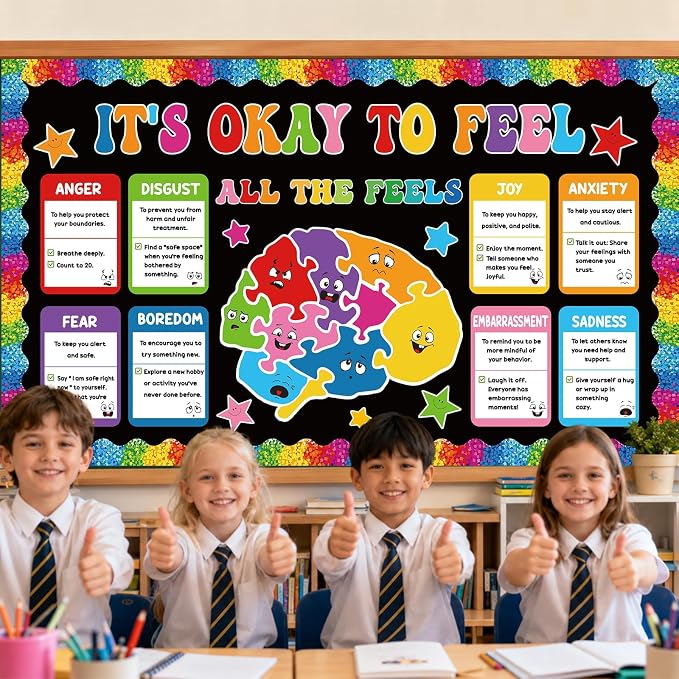 Mental Health Bulletin Board Set It's Okay to Feel Poster Classroom Decoration Back to School Puzzle Bulletin Board Mental Wellness All The Feels Paper Cutouts for Nurse Home Chalkboard Wall Decor