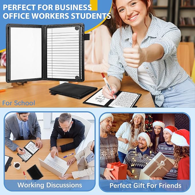 Feifeiya 6 Sides Dry Erase Notebook Portable Whiteboards Notebook Small Reusable College Ruled Lined Board Folding Mini Travel Dry Erase White Board for Office Study(Black,A6: 5 x 7 Inches)