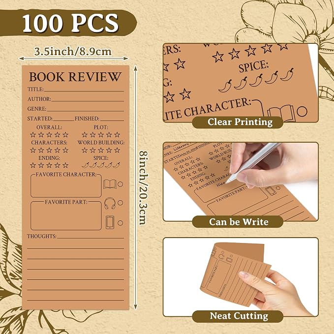 L1rabe Kraft Paper Book Review Bookmarks - Back to School 100Pcs Book Page Marker Reading Log for Readers Bookworm Bookish Gift, Reading Page Tracker for Students Teachers Women to Review & Tracker