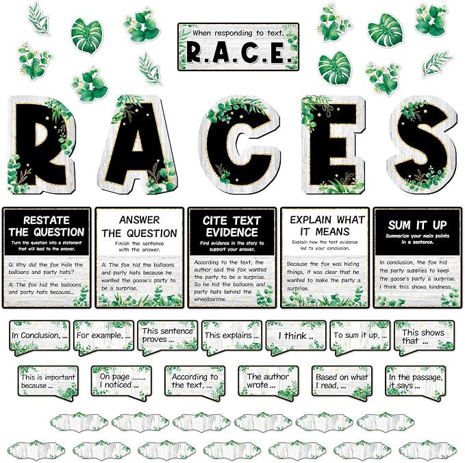 Races Writing Strategy Bulletin Board Decorations Writing Process Poster for Classroom Eucalyptus Races Sentence Strips Cutouts for ELA Classroom Teaching Supplies