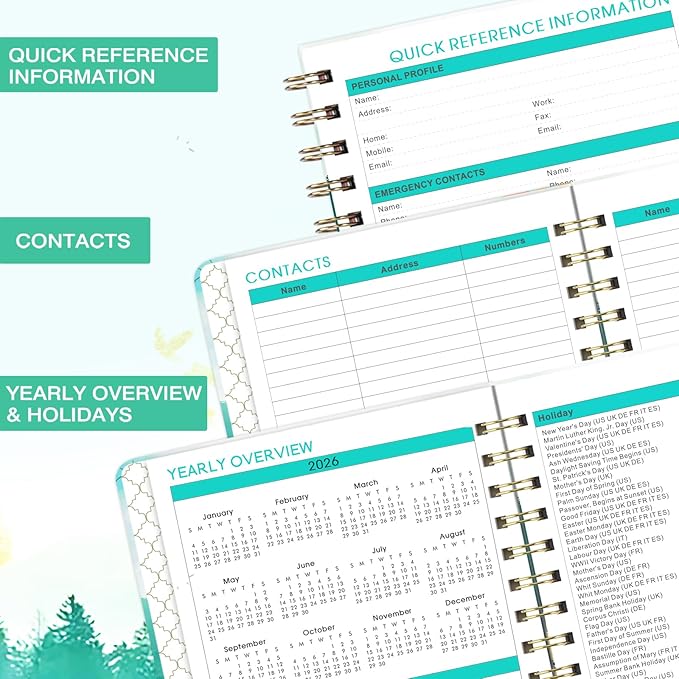 2026 Planner – Planner 2026 Weekly and Monthly, Jan. 2026 – Dec. 2026, 6.4" x 8.5", Calendar Planner 2026 with Tabs, Hardcover, Strong Twin-Wire Binding, Back Pocket, Inspirational Quotes ＆ Notes